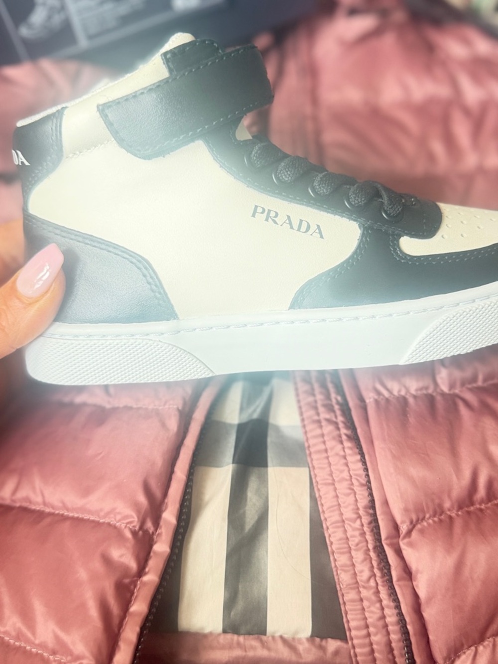 Prada White and Black Mid-Top Sneaker brand new
